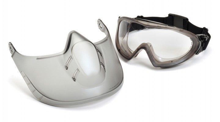 Pyramex Safety - Capstone - Direct/Indirect-Gray Frame/Clear Anti-Fog Lens woth faceshield attachment - Anti-Fog Lens