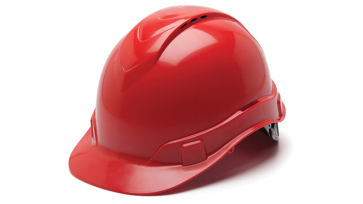 Pyramex Safety - Ridgeline Hard Hat - Red-Ridgeline Vented Cap Style 4 Pt Ratchet Suspension - Hard Hats